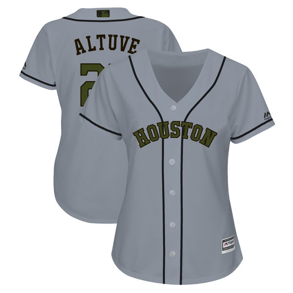 Women's Houston Astros #27 Jose Altuve Gray Women 2018 Memorial Day Cool Base Stitched MLB Jersey